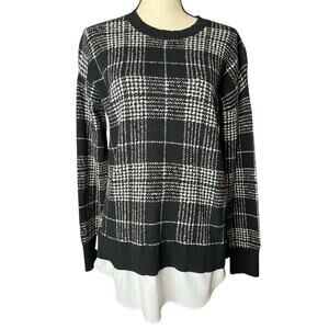 Ann Taylor Factory Tunic Sweater in Black and White Houndstooth Size L